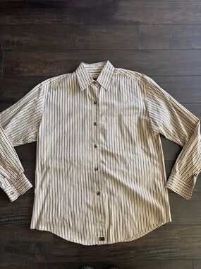 Ellen Tracy Men's Vertical Stripe Dress Shirt - Cream & Black